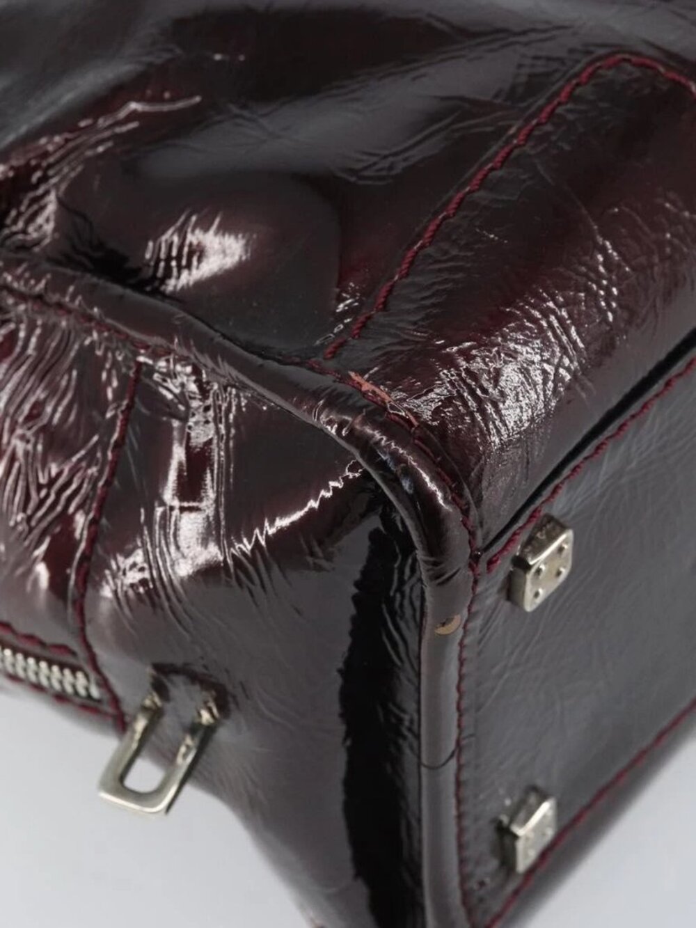 LOEWE Anagram Amazonas Hand Bag Patent leather Silver Purple Auth bs33035 - Picture 5 of 16